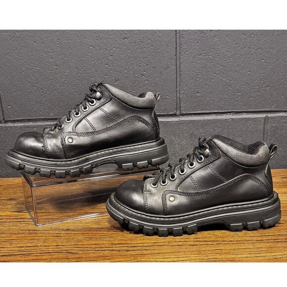 Y2K 90s Vintage FADED GLORY Chunky Black Lace Up Platform Boots Women’s 6.5 - Picture 2 of 8